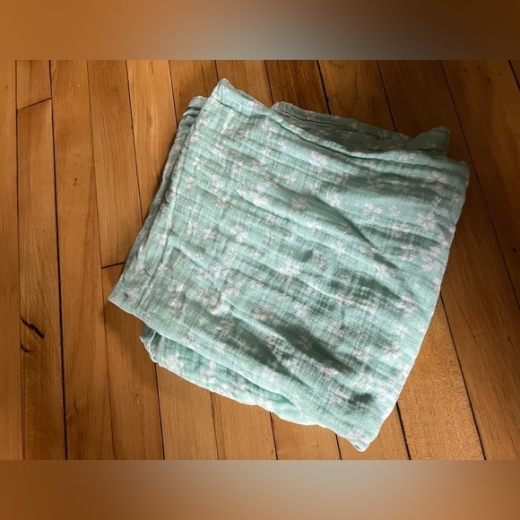 Aden + Anais Muslin Baby Blanket Light Mint Pale Green White Flower Butterfly - Picture 1 of 4